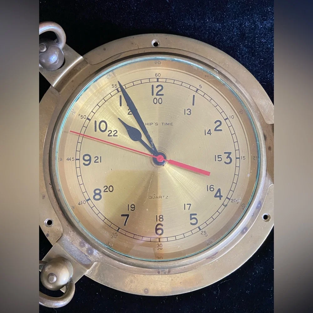 Ship's Time Brass Wall Clock Porthole Quartz Nautical Heavy Captain Boat